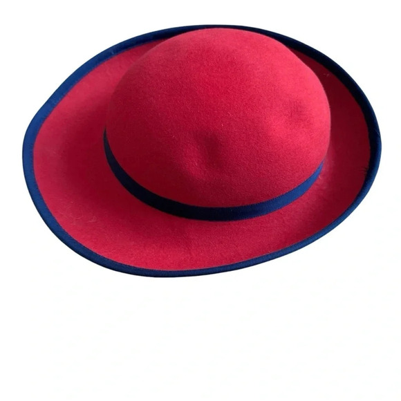 Vintage Doeskin Felt 100% Wool Red Hat Black Trim Bow made in USA - Picture 6 of 7